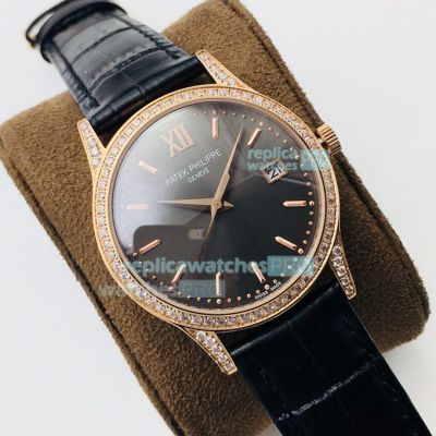 PPF Replica Patek Philippe Calatrava Diamond Watch Rose Gold Case 38MM